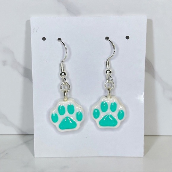 Animal Paw Print - Handmade Earrings - Turquoise - Picture 1 of 4